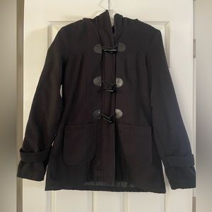 Black Hooded Pea Coat